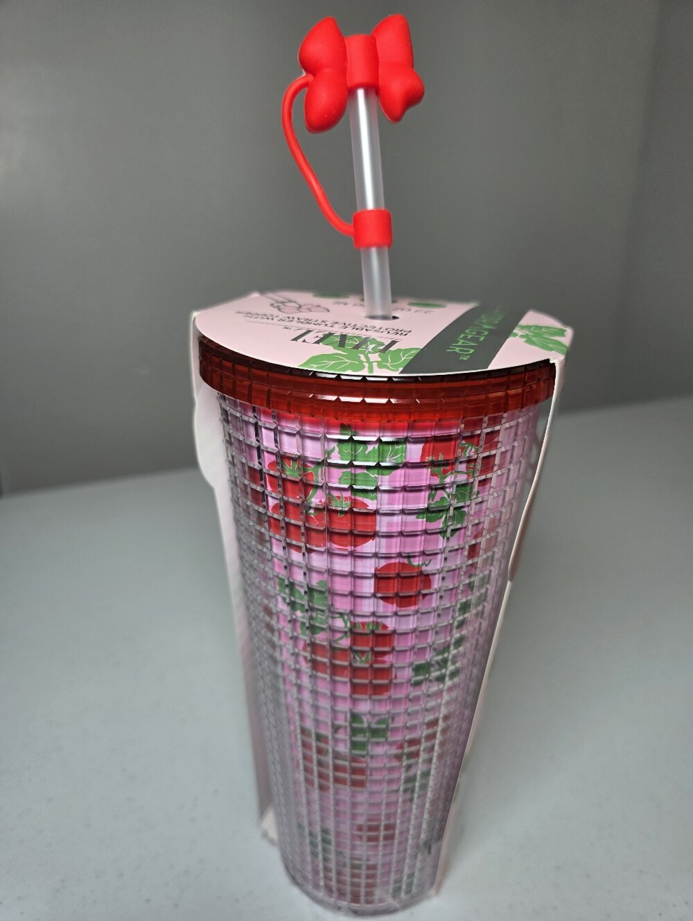 Hydragear Pixel Acrylic Tumbler with Red Lid and Bow Straw